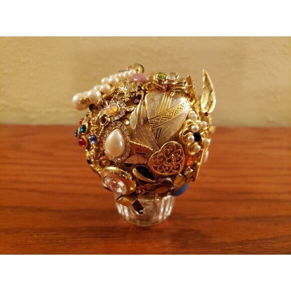 Unique Jeweled Holiday Ornament Bird Floral Christmas Handcrafted Vintage Jewels - Picture 5 of 7